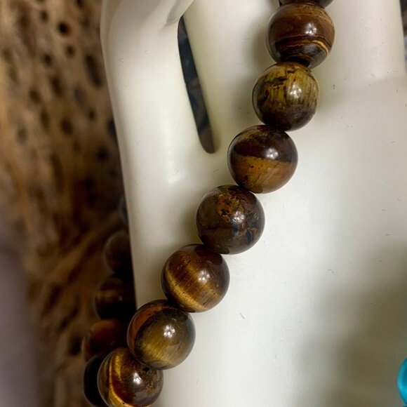 3 Glass Stretch Bracelets - Cat's Eye - Tiger's Eye - Glass Bead - Picture 4 of 6
